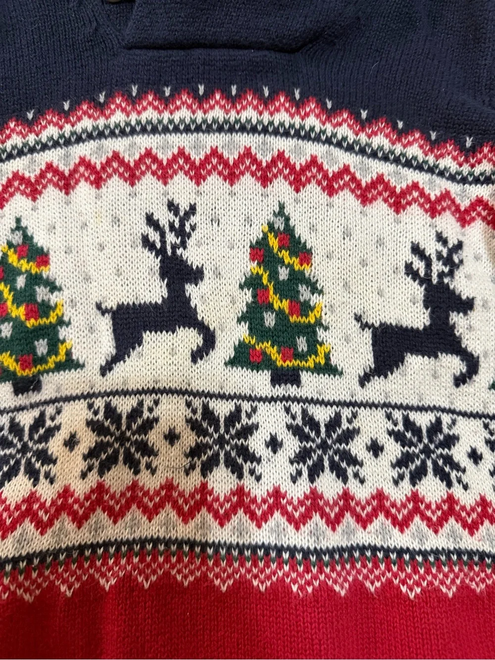 Shawl Collar Holiday Sweater - Red, Navy & White